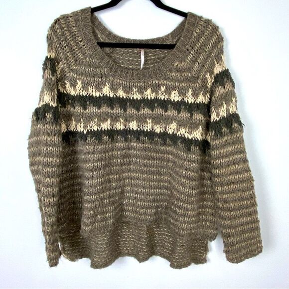 Free People Sweaters - Free People Chunky Sweater Tan Brown Earthy Hi-lo Hem Women’s Size S Southwest